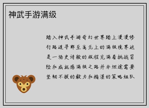 神武手游满级